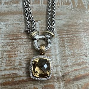 David Yurman Sterling Silver Albion 20mm Lemon Citrine & Diamond Necklace